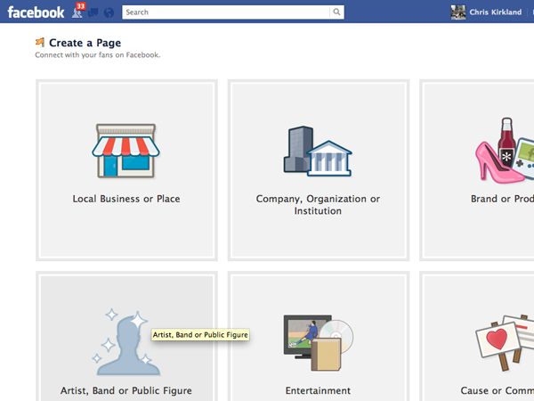 facebook create page