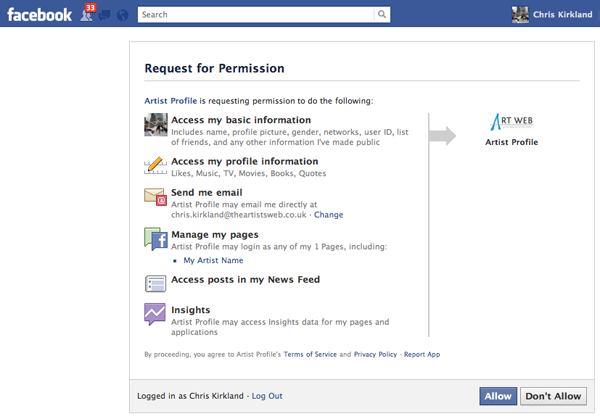 grant facebook permissions