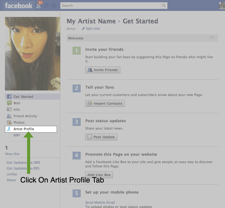 click on artist profile tab