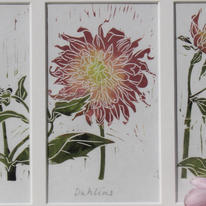 hidden Dahlia triptych linocut