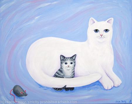 Kitty Cat Cuddle time!  Snowball and Misty