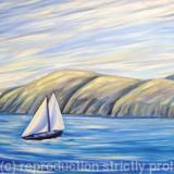 View from Easedale Island, Scotland, Sailboat - oil on canvas