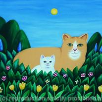  Cat and kitten in the flowers