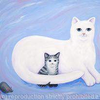 Kitty Cat Cuddle time!  Snowball and Misty