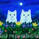 White cats in the garden