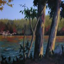 Eucalyptus on Jordan River 1 - oil painting (landscape)
