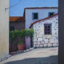 House in Greek Island - oil painting (landscape) 