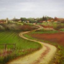 Israeli Kibbutz (Alonim) - oil painting (landscape)