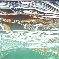 From Milton Street - PS - linocut with gold leaf