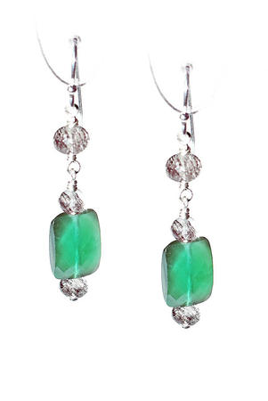 Black Rutilated Quartz, Green Onyx and Silver Earrings