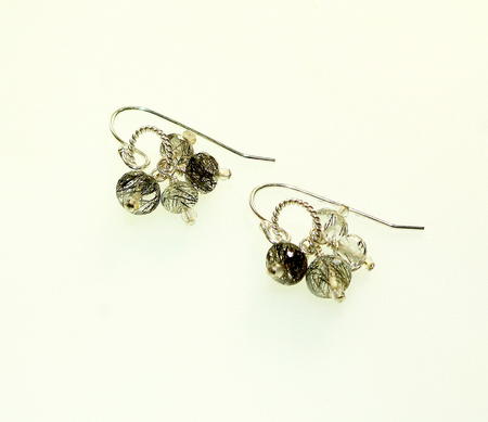 Black Rutilated Quartz and Silver Earrings