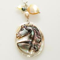 Silver, Shell Cameo and Pearl Pendant