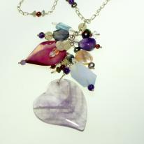 Amethyst Heart and Multi Gem Cascade Necklace