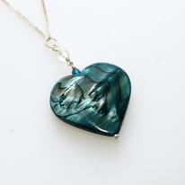 Teal Shell Heart, Kyanite, Quartz and Silver Pendant