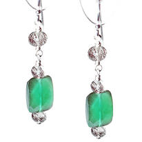 Black Rutilated Quartz, Green Onyx and Silver Earrings