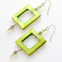 Peridot, Labradorite, Green Shell and Silver Earrings