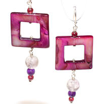 Amethyst, Garnet, Shell and Silver Earrings