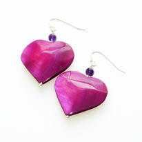 Amethyst, Mauve Shell and Silver Earrings