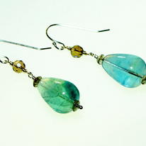 Smokey Quartz, Fluorite and Silver Earrings