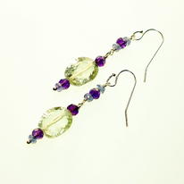 Green and Purple Amethyst, Tanzanite and Silver Earrings