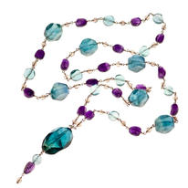 Long Amethyst, Fluorite, Smokey Quartz and Silver Necklace