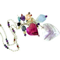 Amethyst Heart and Multi Gem Cascade Necklace