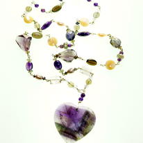 Amethyst Heart and Multi Gemstone Necklace