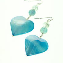 Fluorite, Aquamarine, Mother of Pearl and Silver Earrings