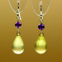 Lemon Quartz, Amethyst and Silver Earrings