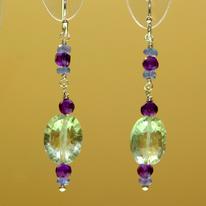 Green and Purple Amethyst, Tanzanite and Silver Earrings