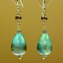 Smokey Quartz, Fluorite and Silver Earrings 