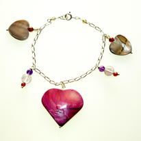 Silver, Amethyst, Garnet, Smokey Quartz and Shell Bracelet