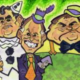 Three Clowns- Brown, Blair, Prescott - mixed media