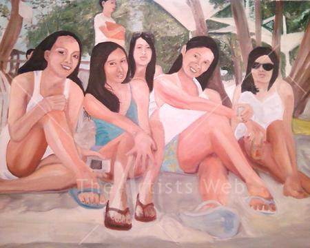 Sitting in the shade on a sunkissed beach.