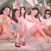 Sitting in the shade on a sunkissed beach.