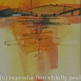 Across the river, evening light - Mixed media on paper - watercolour, acrylic & crayon