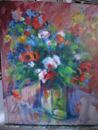 Red Still Life with Flowers