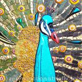 Peacock 1 - Choose a colour and I will make a Peacock for you with...fused dichroic glass, Italian gold smalti -