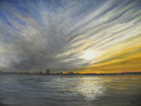 Sunset over the water