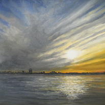 Sunset over the water