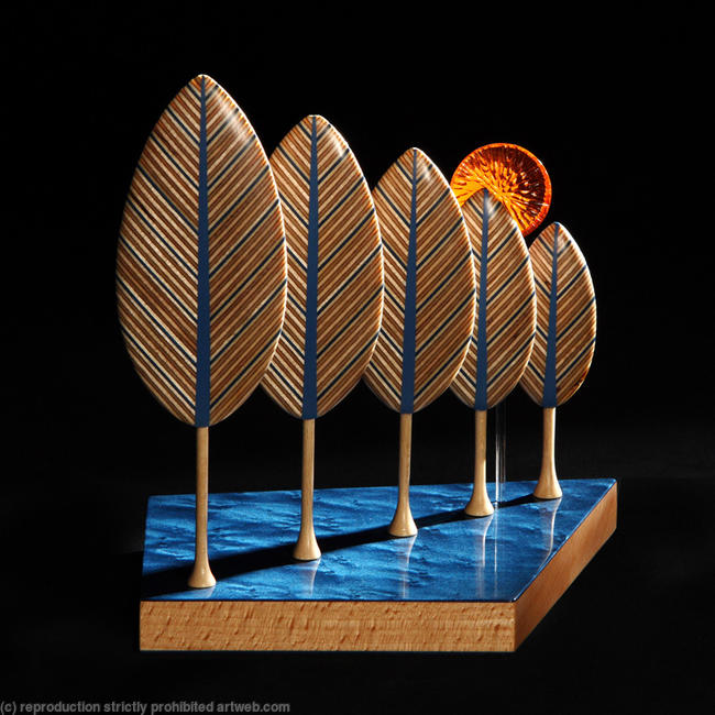 Family Laminated Birch, Blue-dyed Maple veneer, Beech, Perspex, Polyester, Acrylic Paint and Lacquer 17x17cm