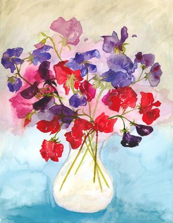 vase of sweet peas.