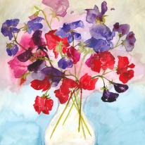 vase of sweet peas.