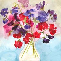 vase of sweet peas.