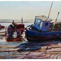 Red tractor and Blue boat