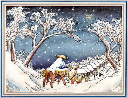Travellers Approach a Village in Snow