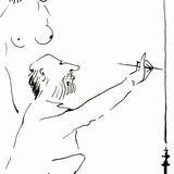 Artist and Model (after Picasso) Framed - Pen and ink sketch