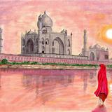 Taj Mahal from the river. - Watercolour
