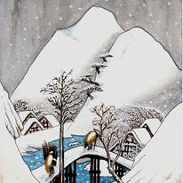 Bridge and Village in Snow