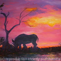 African sunset with rhino